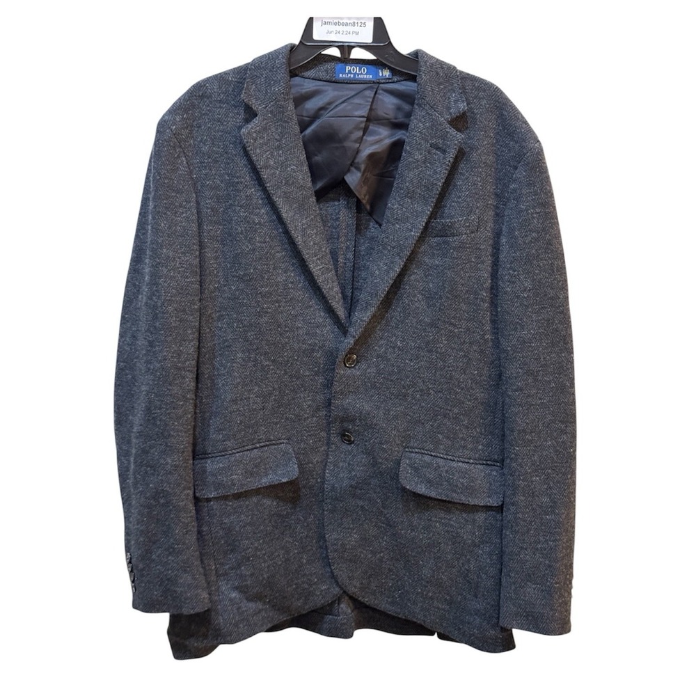 Polo Women's Equestrian Sports Coat Blazer 2 Button Size Large Blue Gray Soft